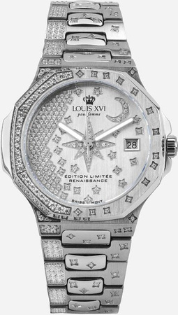 Louis XVI Damenuhr, Quarz, Edelstahl, 35 mm, Silber, Saphirglas