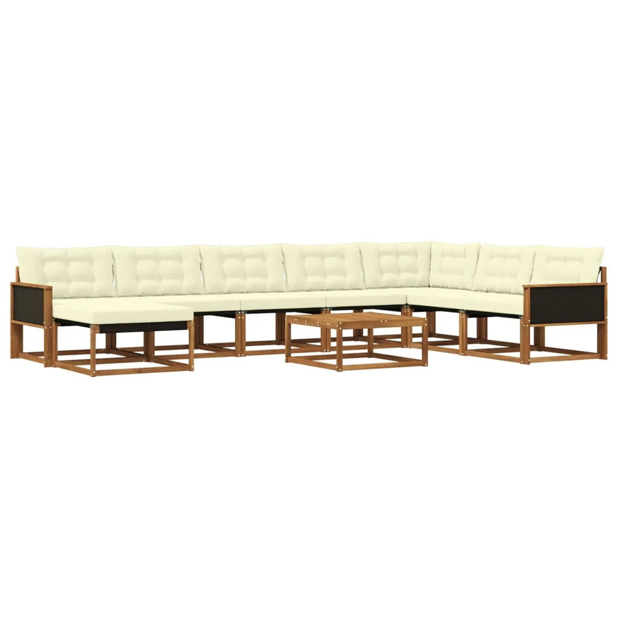 vidaXL Outdoor-Sofagarnitur aus Akazienholz in U-Form, 9-teiliges Set mit Textilene-Bezug und cremefarbenen Kissen, Natur und Braun - Bild 2