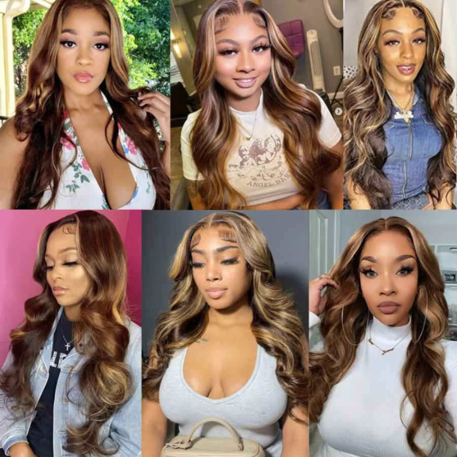 UVEOUS Echthaar Perücke, Lace Front, honigblond, glatt mit Body Wave, Damen - Bild 5