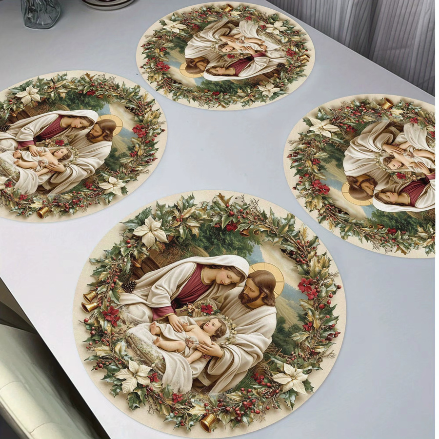 VIKAMA 4er Set Weihnachts-Tischdekoration mit floralen Elementen, Stechpalmenblättern und Beeren in Weiß und Multicolour - Bild 2