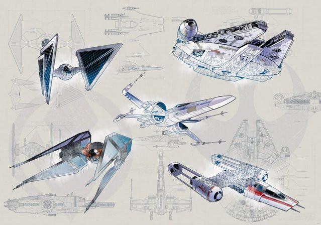 Komar Fototapete Vlies Star Wars Blueprint Light Blue B: 400 cm, H: 280 cm - Bild 1