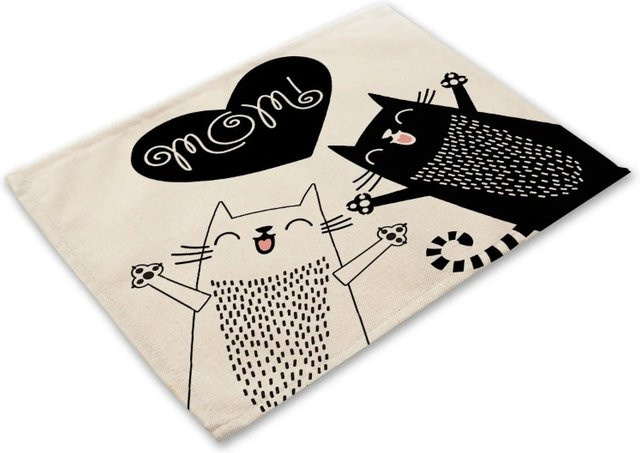 Night Cat Tale Tischset aus Leinen mit schwarzem Katzenmuster in Beige, hitzebeständig und langlebig - Bild 1