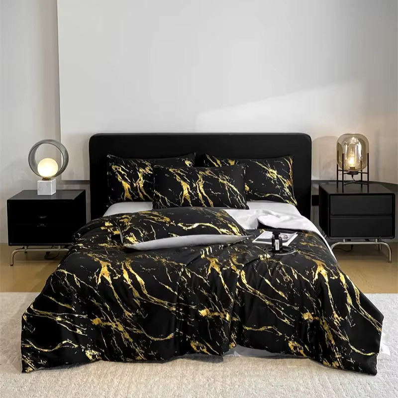 Bonenjoy Eiskühlende Sommerdecke mit Schwarz-Gold-Marmormuster, Bettüberwurf in Glamour-Optik, B/B/H: 200 x 150 x 1 cm - Bild 3
