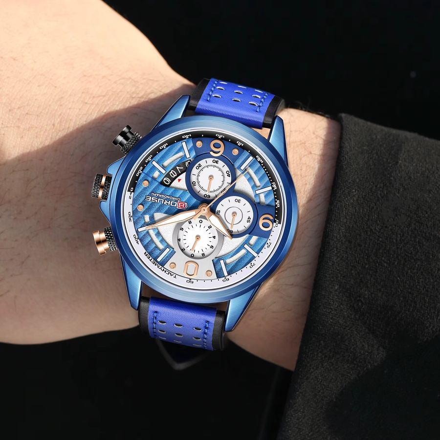 BORUSE Armbanduhr, Quarz, Leder, Blau, Herren - Bild 4