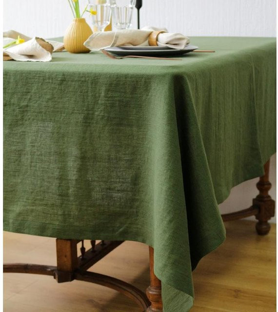 JMG Household Supplies Tischdecke aus 100% Leinen, rechteckig, Grün, B/T: 140 x 180 cm - Bild 1