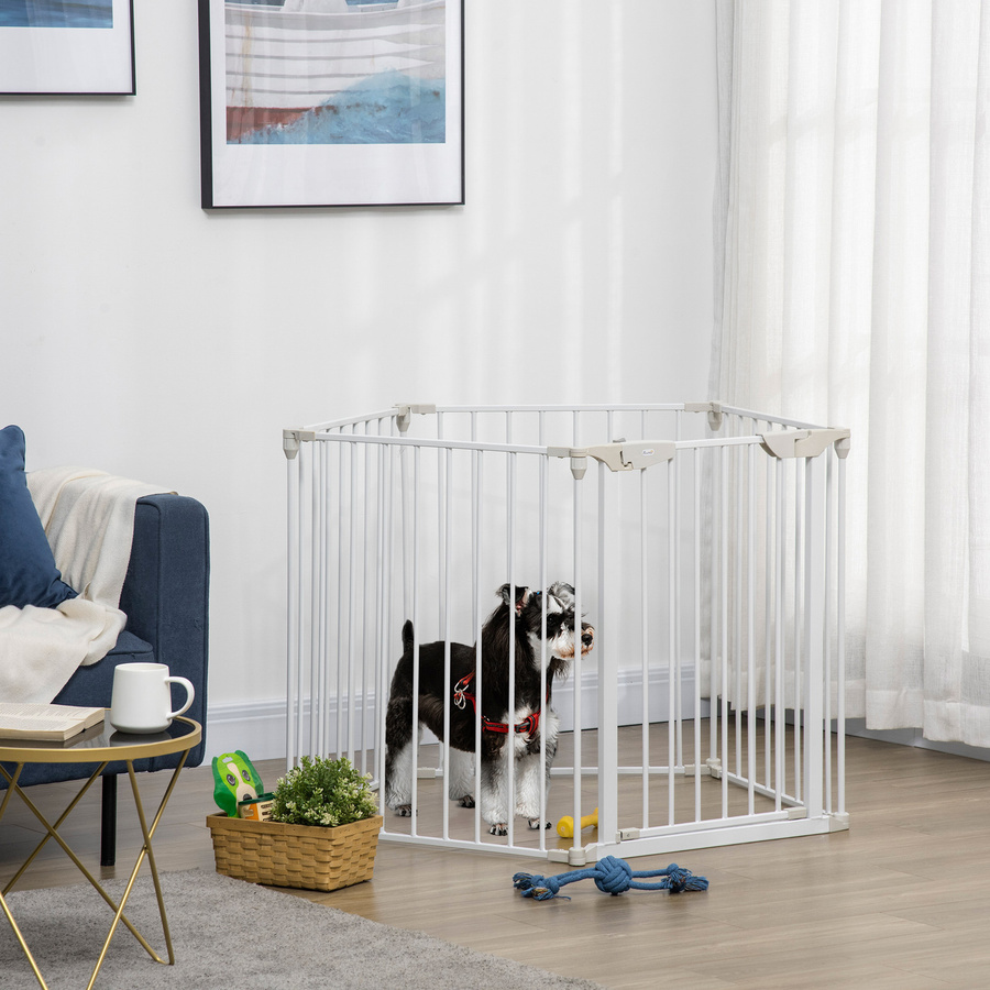 Aosom PawHut Modularer faltbarer Hundeparkzaun mit integrierter Tür aus Metall und Kunststoff, Farbe: Weiß, Höhe: 74,5 cm - Bild 2