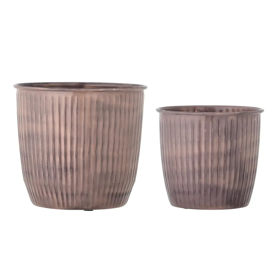 Bloomingville Kenzie Blumentopf aus Metall im Scandi-Look mit Rillenmuster, Set von 2, Pink - Bild 1