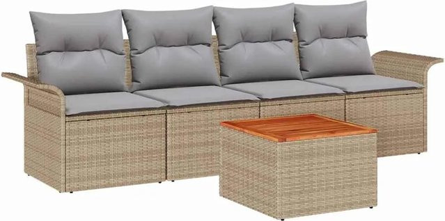 vidaXL Garten-Sofa-Set 5-teilig aus Polyrattan in Beige mit Polsterkissen für Terrasse und Balkon - Bild 1
