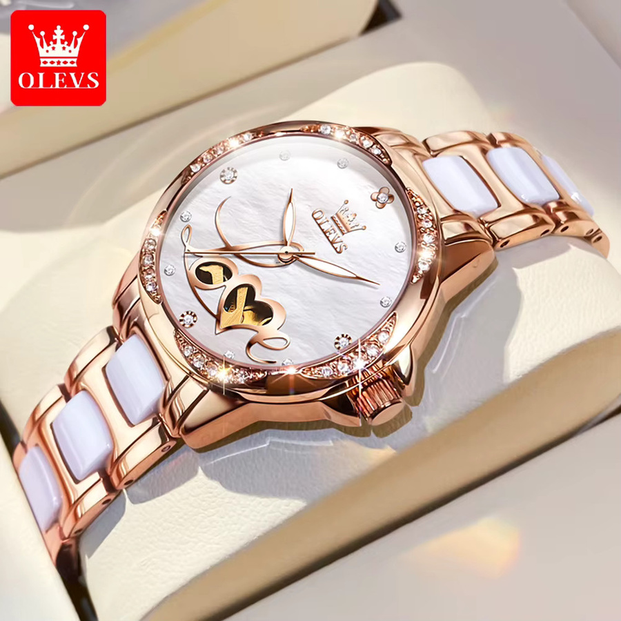 OLEVS Armbanduhr, Automatik, Edelstahl, Roségold, Diamant, Damen - Bild 2