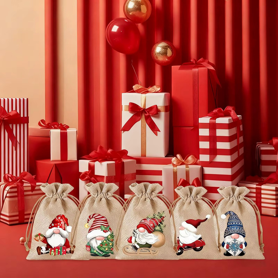 12er Set kleine Sackleinenbeutel aus Jute in Beige mit Kordelzug für Weihnachten und Advent - Bild 3