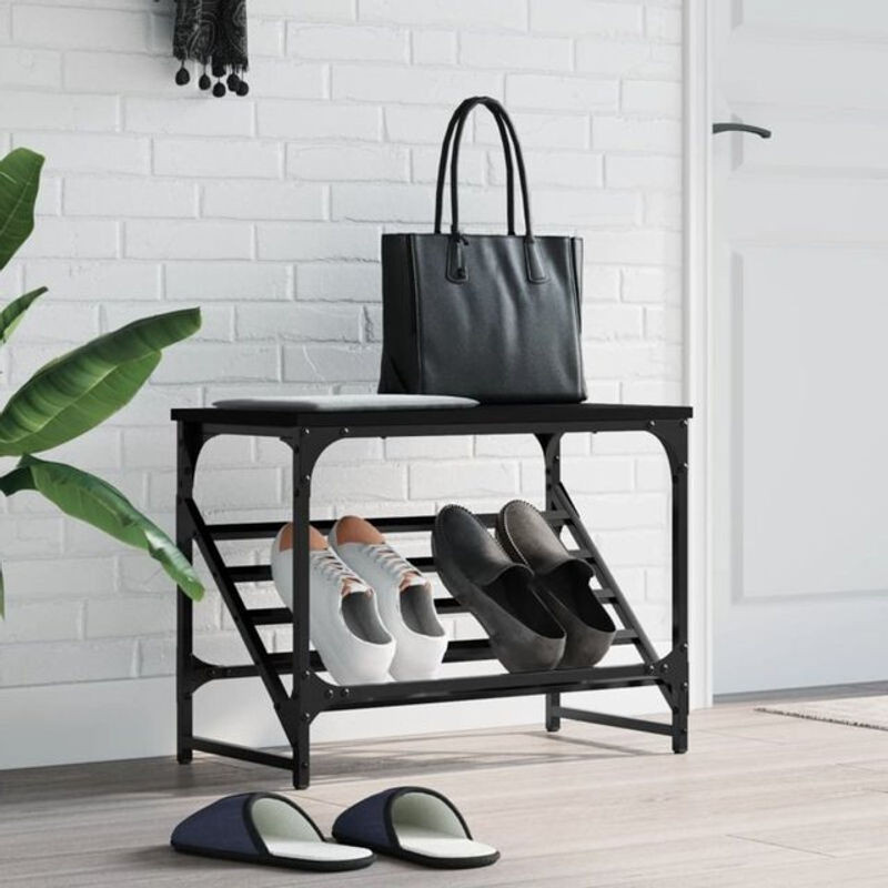 Vidaxl Schuhregal im Industrial Design aus Holzwerkstoff und Stahl, Schwarz, B/T/H: 60 x 30 x 45 cm - Bild 1
