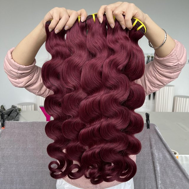 GDYLuxury Body Wave Echthaar-Bündel, Burgunderrot, 100% Echthaar - Bild 1