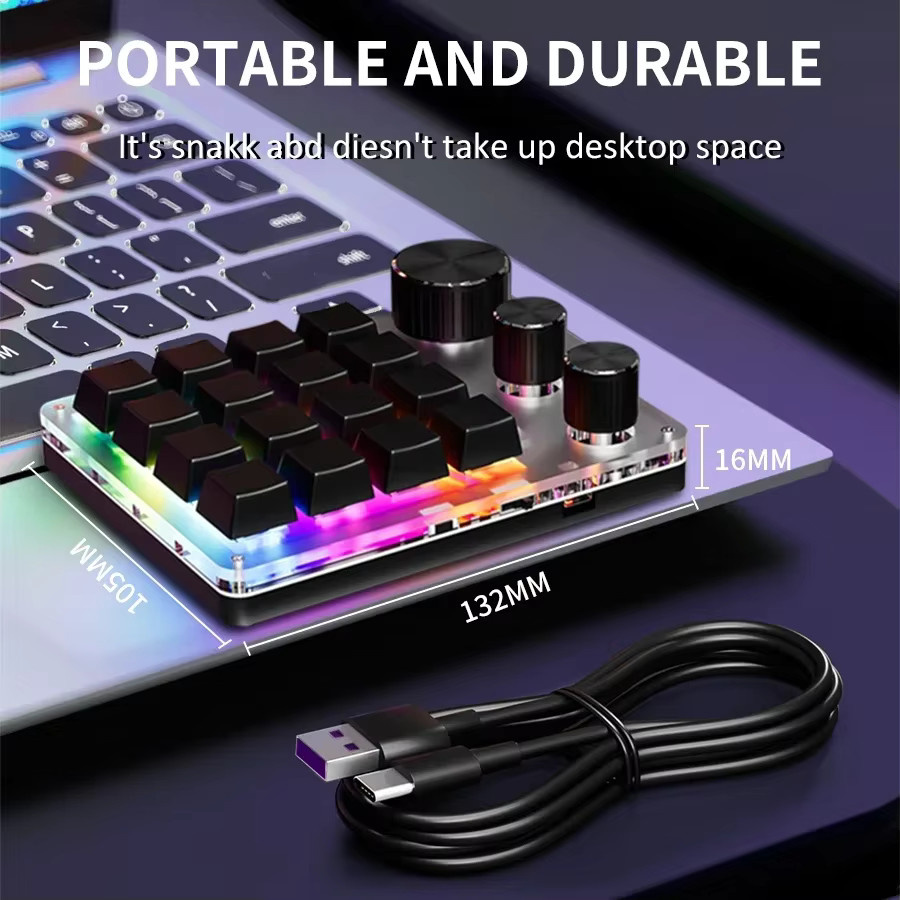 GGBEE Mechanisches Macropad mit 16 Tasten und 3 Knöpfen, Programmierbare Makro-Tastatur mit Hot-Swap, Bluetooth, 2,4 G und USB-C, Weiß - Bild 3