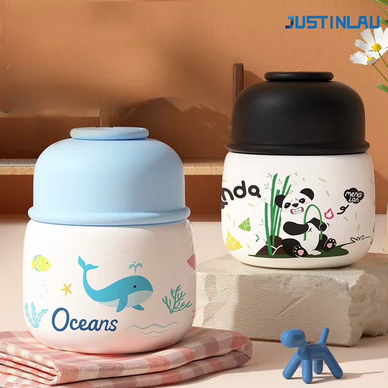 JUSTINLAU Bento-Box mit Cartoon-Mini-Thermoskanne aus Edelstahl und PP, gelb, 500 ml, inklusive Löffel und Schüsseldeckel - Bild 2