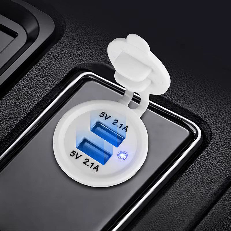 WYMECT Dual USB Auto Ladegerät für 12V/24V Auto Motorrad Schiff Yacht in Weiß mit blauem LED Licht - Bild 3