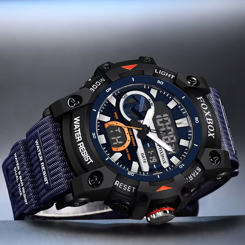 FOXBOX Armbanduhr Herren, Quarz, Grün, Dual Time Display, wasserdicht - Bild 2