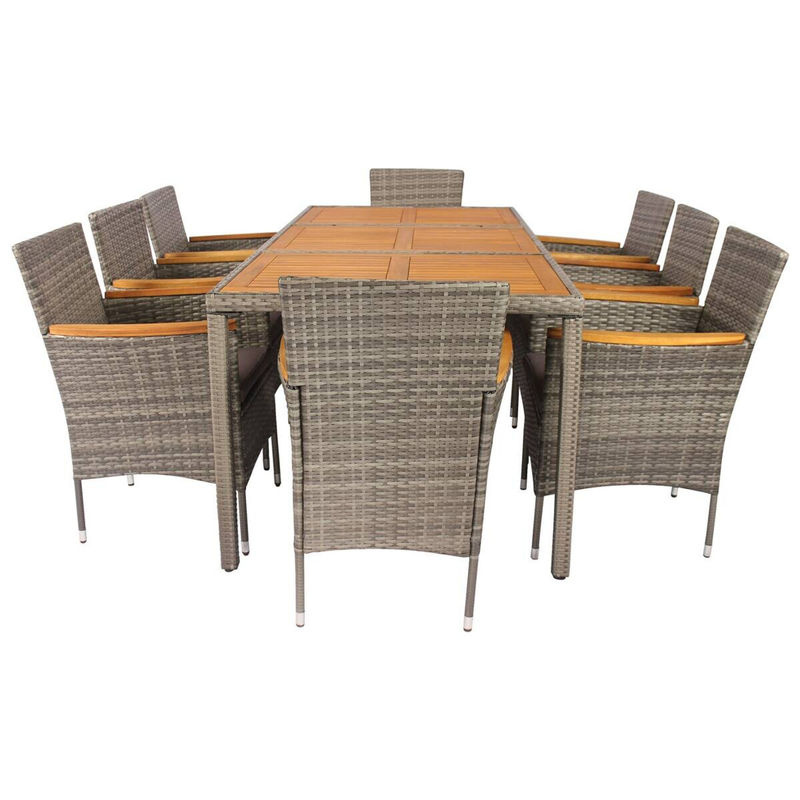 POCOline Tischgruppe Korfu in Grau aus Polyrattan mit Akazienholz und Stahlrahmen im modernen Design - Bild 3