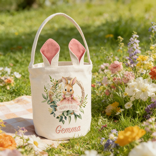 Personalisierter Osterkorb mit Hasenohren, Eiersuche-Spielset - Bild 1