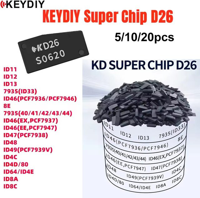 KEYDIY KD Super Chip D26 in Schwarz für KDX2 X4 und KD-MAX zur Unterstützung von 7935 ID33, ID46 sowie ID8E/8A/8C mit 96 Bit und 48 Klon-Funktion - Bild 1