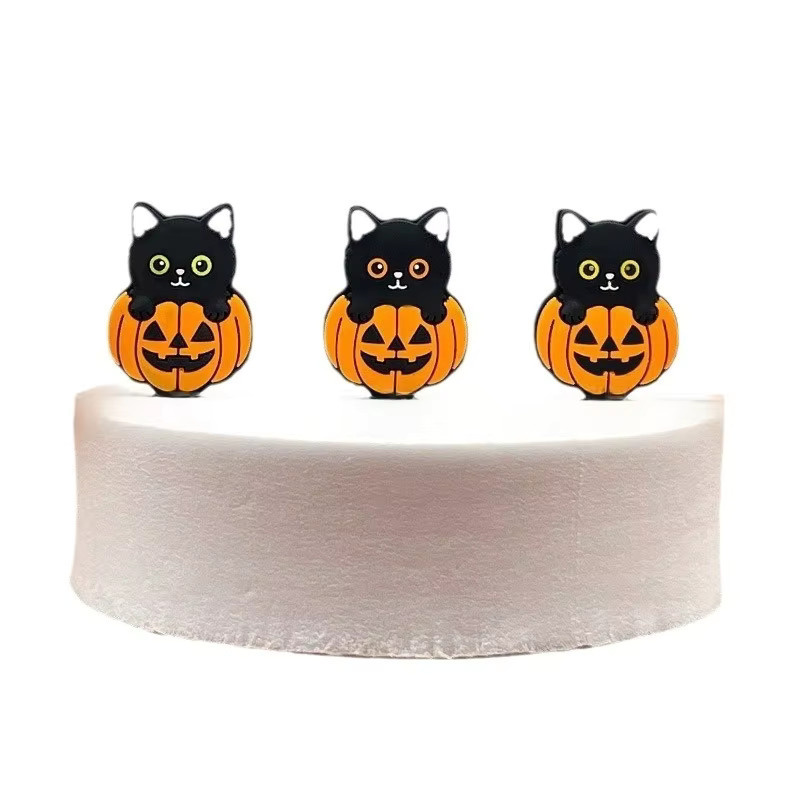 3er Set Halloween Silikon Perlen in Kürbis und schwarzer Katze Form für DIY Schnuller Ketten und Beißringe, BPA-frei, Mehrfarbig - Bild 2