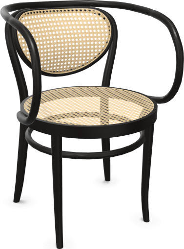 Thonet 210 R Stuhl mit Armlehnen aus Buchenholz und schwarzem Rohrgeflecht - Bild 1