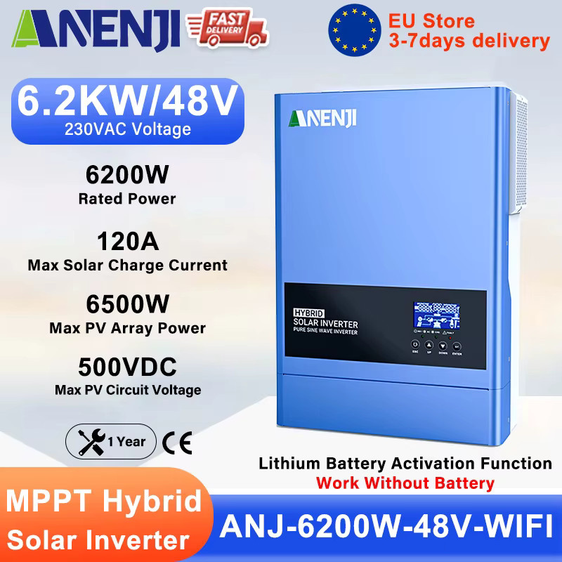 ANENJI Hybrid Solar Inverter mit MPPT Solar Laderegler und Wi-Fi, Reine Sinus Welle, Blau - Bild 4