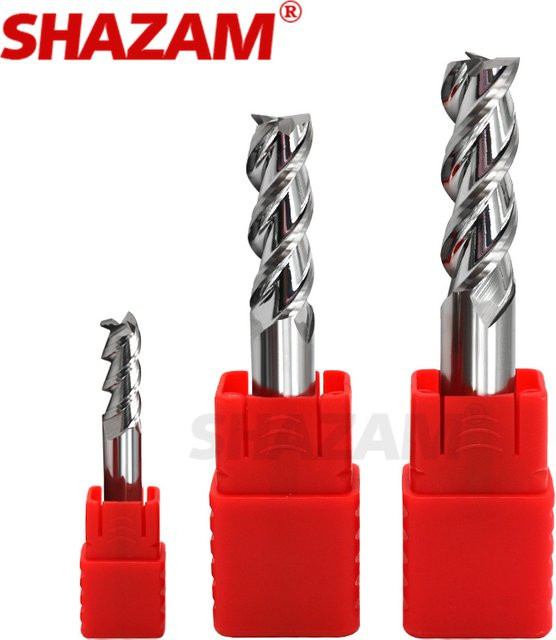 Woodding Schaftfräser aus Wolframstahl mit Beschichtung für die CNC-Aluminiumbearbeitung, 3-Klingen-Cutter, Farbe: Silber - Bild 1