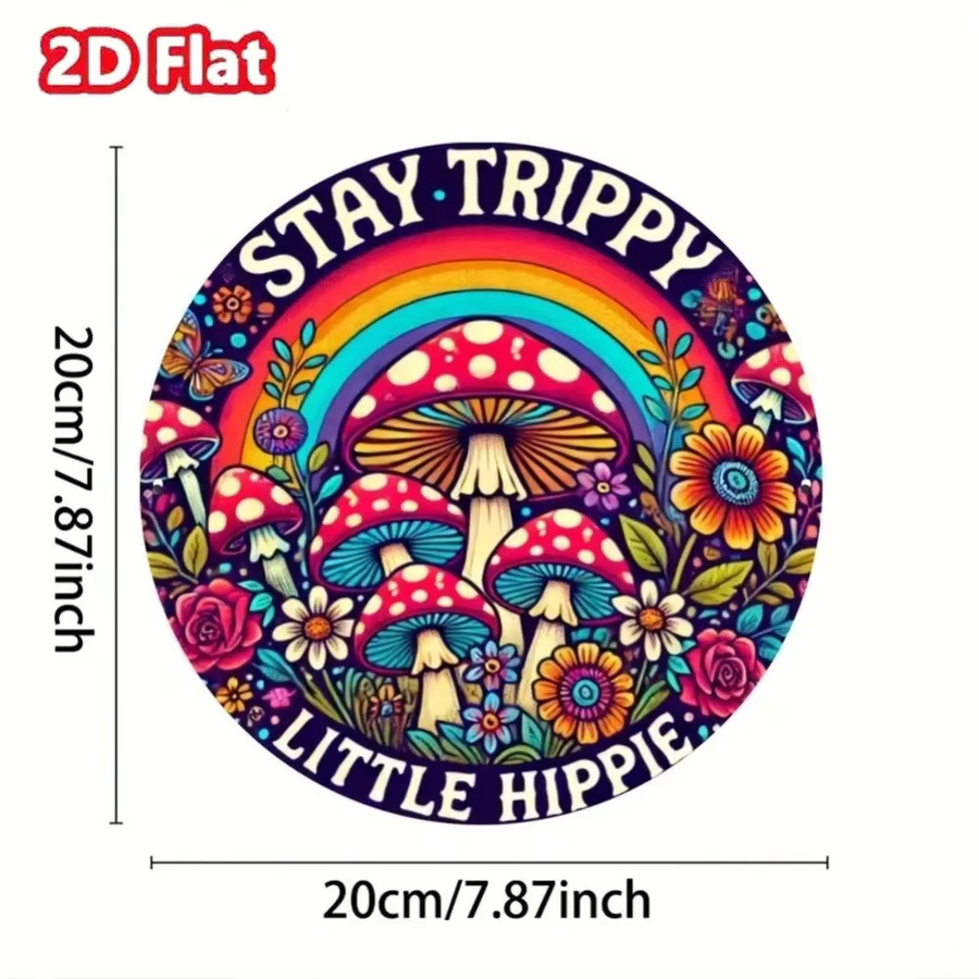 Rundes Vintage Wandkunstschild aus Metall von Potdemiel mit psychedelischem Hippie-Pilz-Graffiti-Design in Multicolor, Durchmesser: 20 cm - Bild 3