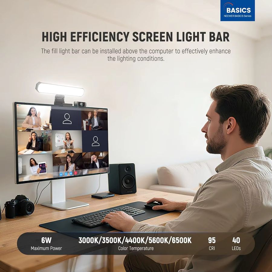 NEEWER Basics 6-W Monitorlichtleiste mit Fernbedienung und Touch-Steuerung, dimmbare zweifarbige LED Schreibtischlampe für Videokonferenzen - Bild 2