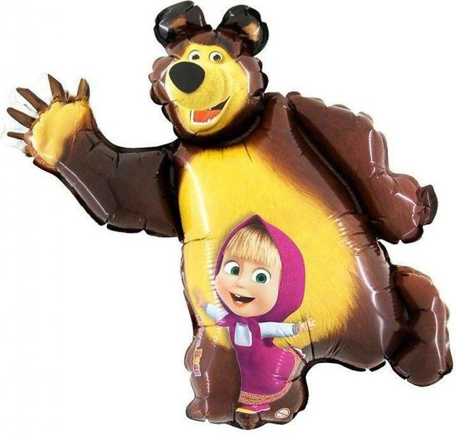 Grabo Folienballon Mascha und der Bär am Stiel, Multicolor, Höhe: 36 cm - Bild 1