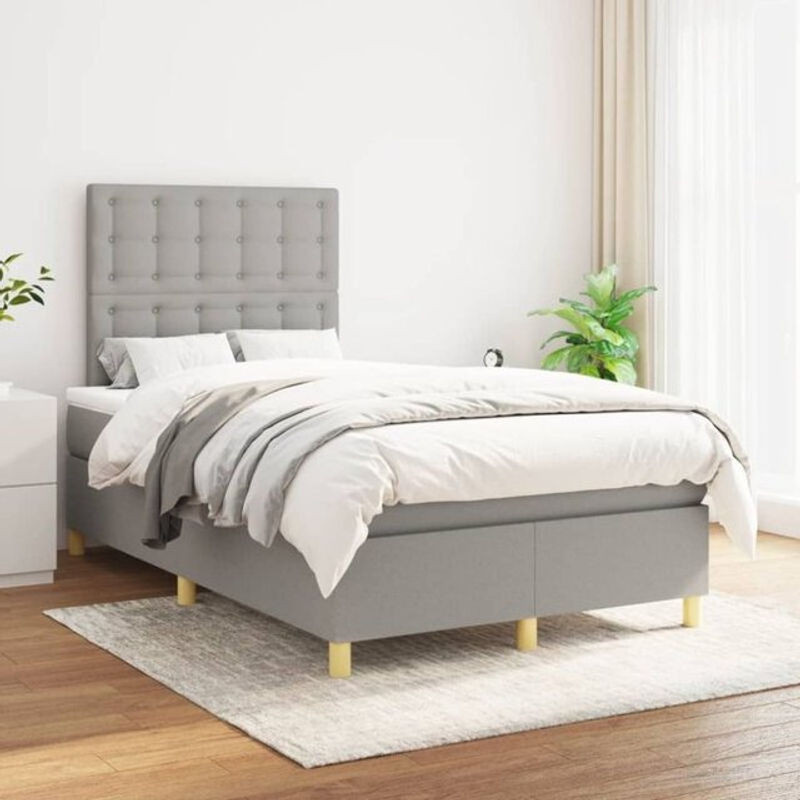 Vidaxl Boxspringbett mit Matratze in Grau aus Stoff, B/B: 120 x 200 cm - Bild 1