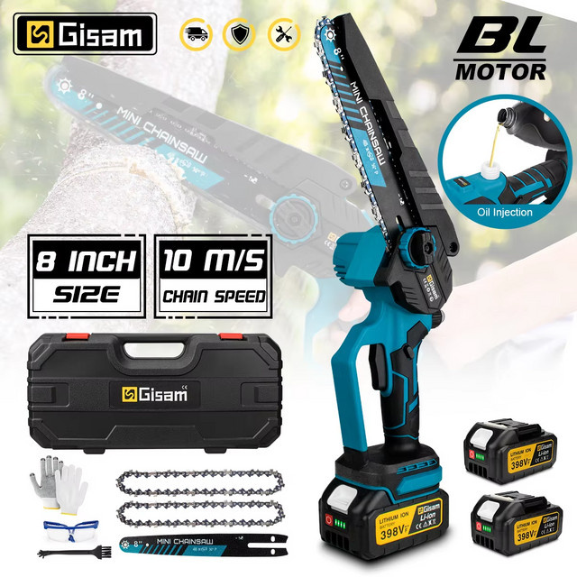 Gisam 8 Zoll Bürstenlose Akku-Kettensäge in Blau für Makita 18V LXT Akkus - Bild 1