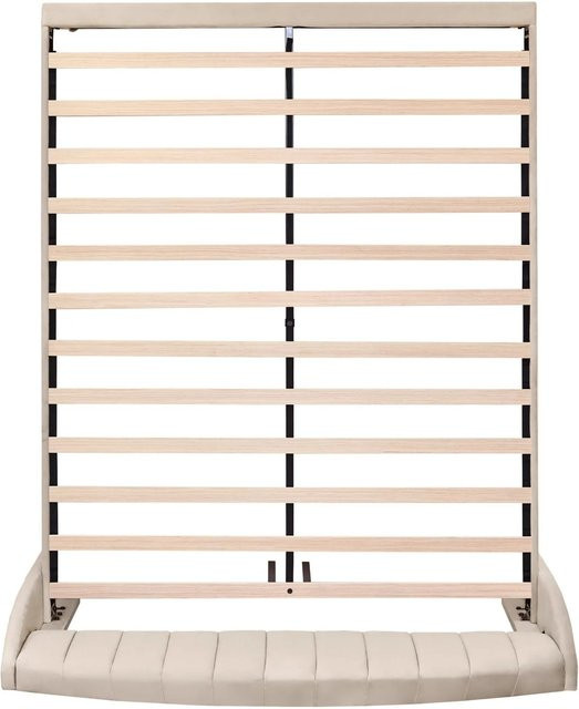 KOMHTOM Polsterbett mit Lattenrost und Kopfteil aus Samt in Beige, B/T: 160 x 200 cm - Bild 1