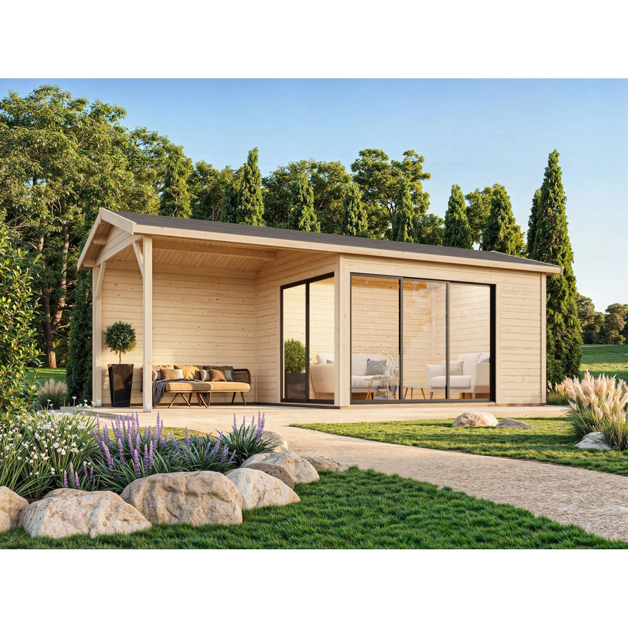 Palmako Gartenhaus Amanda Slide in Hellbraun aus Fichtenholz mit Satteldach, B/T/H: 712 x 340 x 280 cm - Bild 2