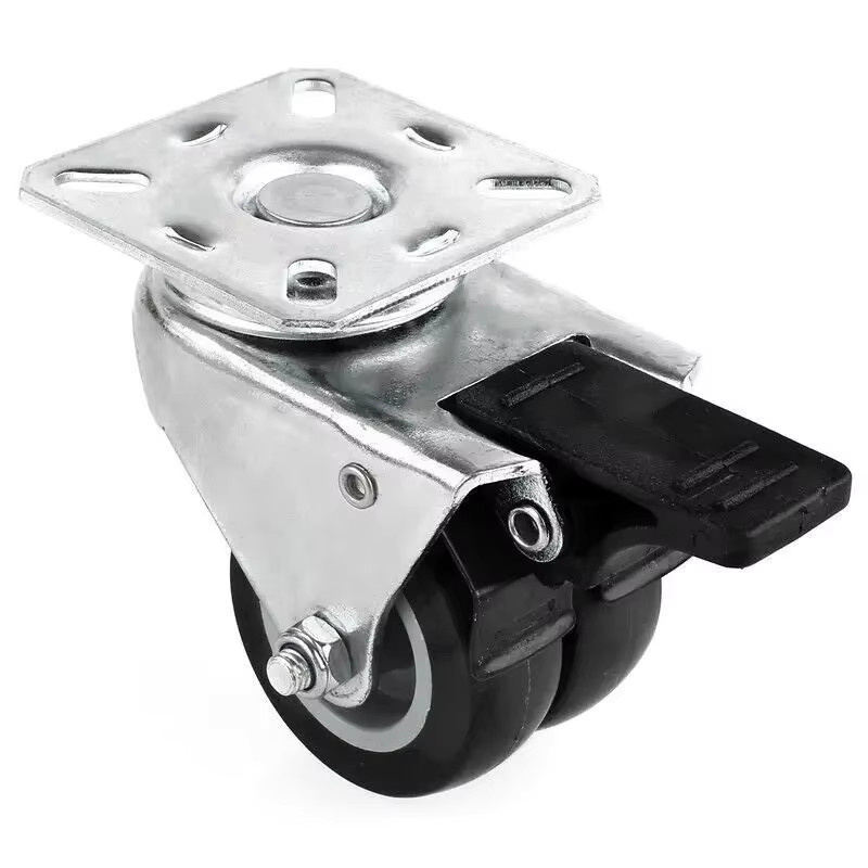 Fixkit 4er Set Doppelrollen aus Gummi mit Bremsen und Lenkfunktion, Durchmesser: 50 mm, Tragfähigkeit: 300 kg, Farbe: Silber - Bild 2