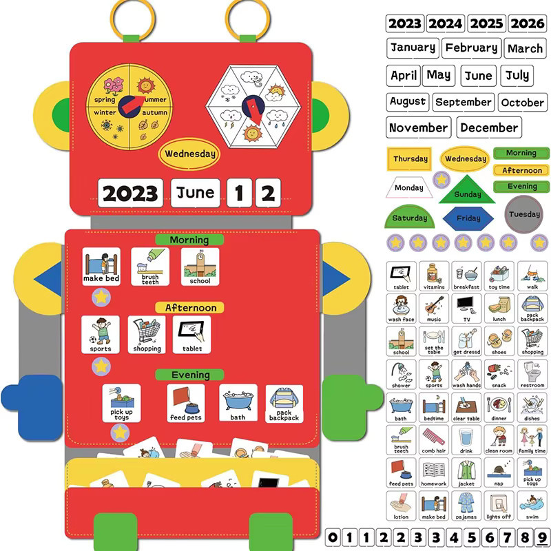 Brozebra Montessori Roboter Visual Zeitplan Kalender Diagramm, Filzbrett, Aktivität Spielzeug - Bild 2