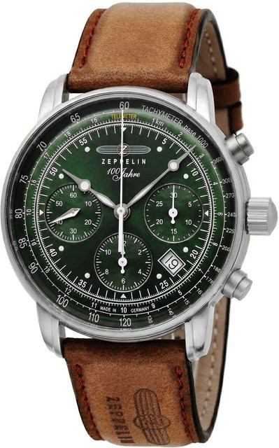 Zeppelin Herrenuhr, Automatik, Edelstahl, 43 mm, Leder, Grün, 5 ATM - Bild 1