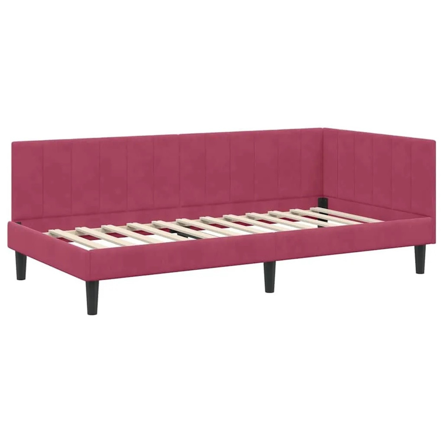 vidaXL Eckbettgestell mit Kopfteil in Weinrot, Stoff und Holz, B/T/H: 140 x 194 x 94 cm - Bild 2