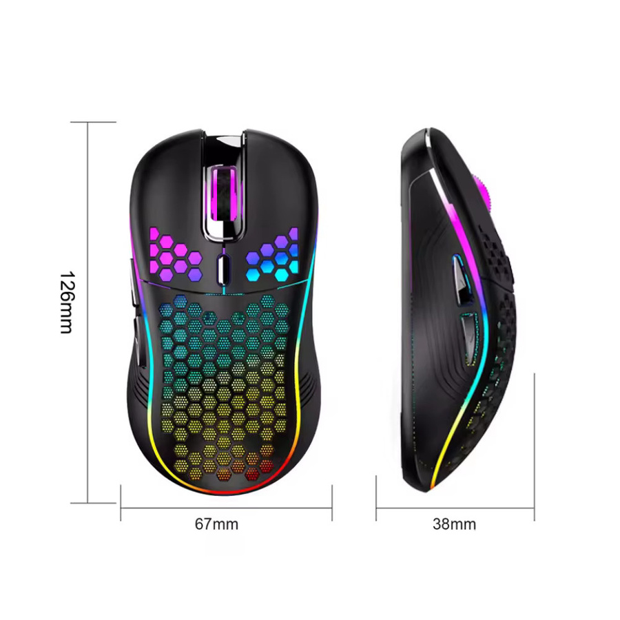 Kabellose 2,4G Gaming-Maus mit RGB-Beleuchtung und ergonomischem Wabendesign in Schwarz, aufladbar mit einstellbarer DPI für Desktop und Laptop - Bild 6