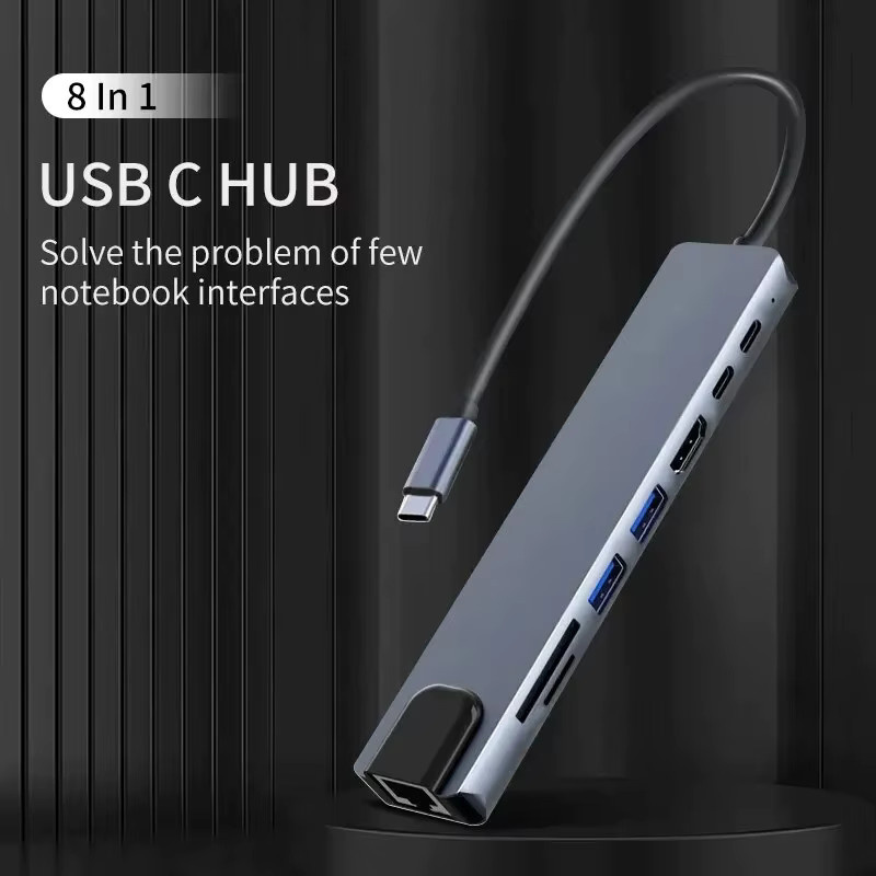 FANGTUOSI 8-in-1 USB-C Hub Adapter mit 4K HDMI, Ethernet LAN, SD TF Kartenleser und PD Schnellladung für Macbook und Notebook - Bild 3