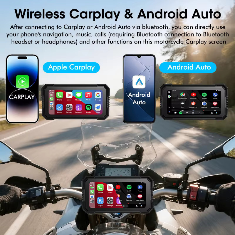 JMCQ Carplay Bildschirm für BMW R1200GS R1250GS R1300GS und S1000XR, 6,25 Zoll Moto Navigation mit GPS, Android Auto und Bluetooth, IPX7 wasserdicht, Schwarz - Bild 5