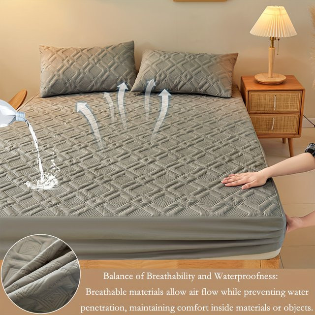 Anqianny Matratzenschoner wasserdicht und rutschfest aus PP in Grau, B/T/H: 90 x 200 x 30 cm - Bild 1
