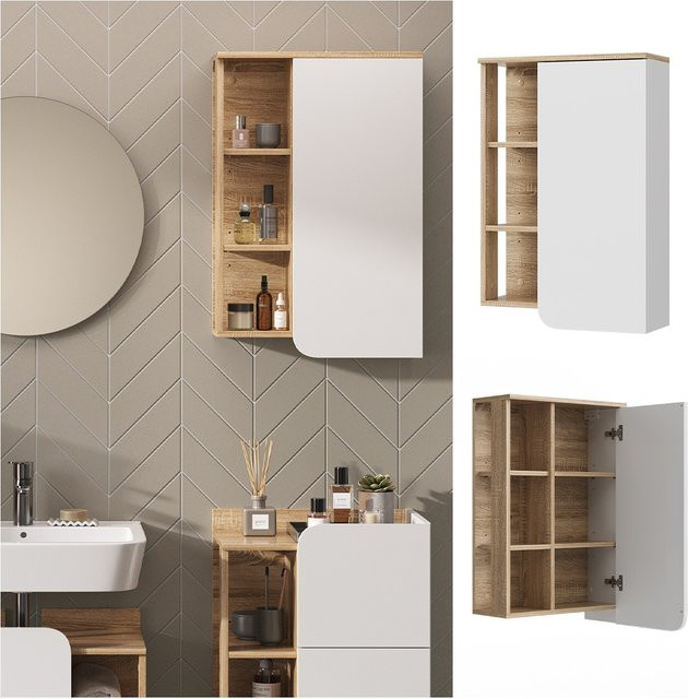 Vicco Hängeschrank Karen Badschrank modern in Sonoma Weiß mit Tür und offenen Fächern, B/H: 50 x 75 cm - Bild 1