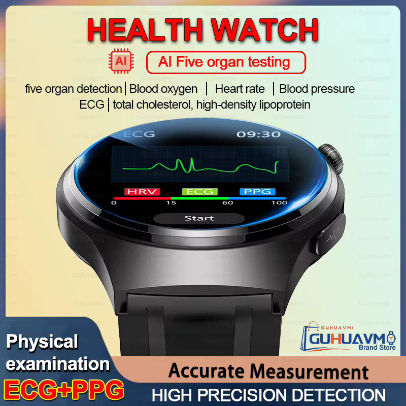 GUHUAVMI Smartwatch 2026 mit KI-Diagnostik, EKG und PPG zur Messung von Blutdruck, Harnsäure und Körperfett, Schwarz, kompatibel mit Android und iOS - Bild 2