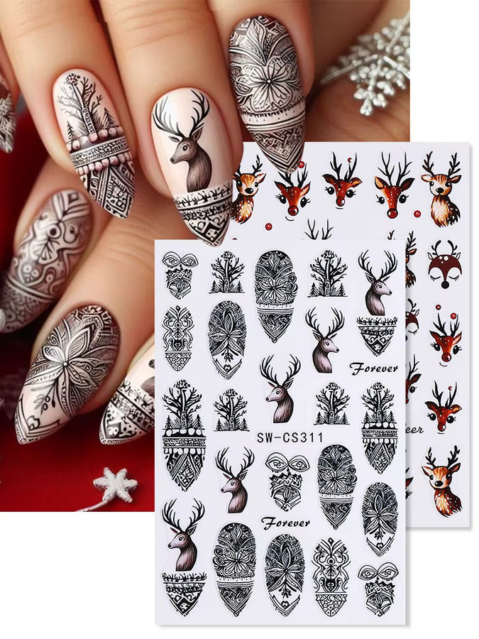 SWEET TREND Nagelaufkleber, Cartoon Elch und Rentier Design, 2 Stück - Bild 4
