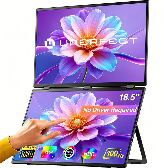 UPERFECT Delta Max 18,5 Zoll Dual tragbarer Monitor mit Touchscreen, 100 Hz, Full HD HDR, 360 Grad faltbar, Schwarz - Bild 1