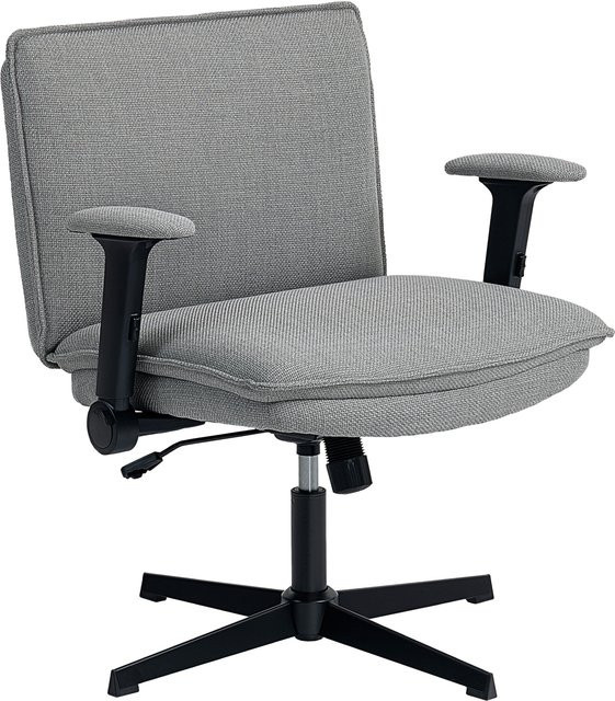HOMCOM Bürostuhl mit hochklappbaren Armlehnen in Grau mit Leinenoptik und breiter Sitzfläche - Bild 1