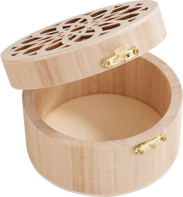VBS Holzkästchen Ornament Blume, rund, Beige, B: 10,8 cm, H: 6,5 cm - Bild 1