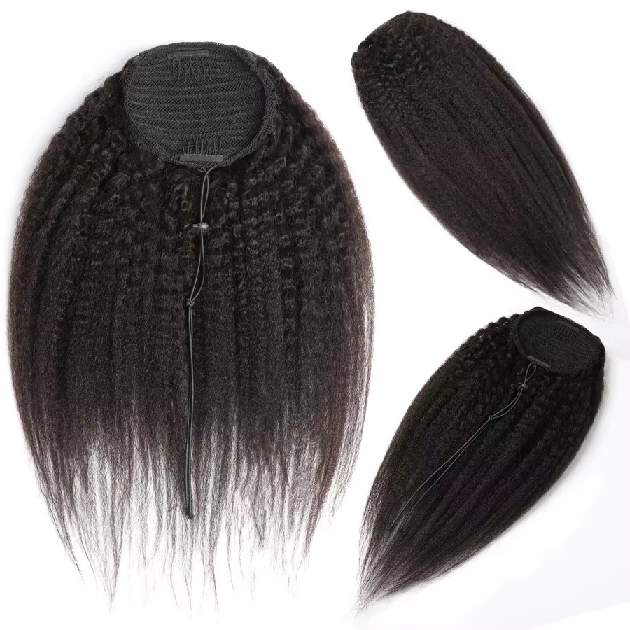 Dula A Hair Kinky Straight Echthaar-Pferdeschwanz-Verlängerung, Naturschwarz # 1B, Damen - Bild 2