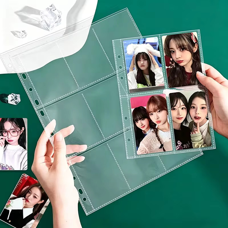 10 Blatt hochtransparente 6-Loch Taschen-Einlageblätter für A4 Sammelalben zur Aufbewahrung von Polaroid und Kpop Fotokarten in Transparent - Bild 2